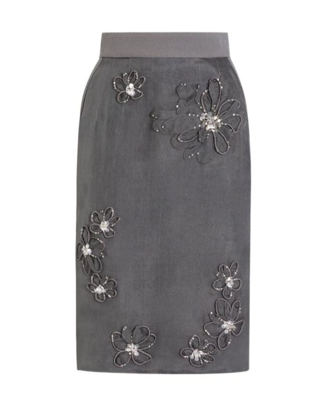 Dolce & Gabbana Gray Floral-Appliqué Midi Skirt