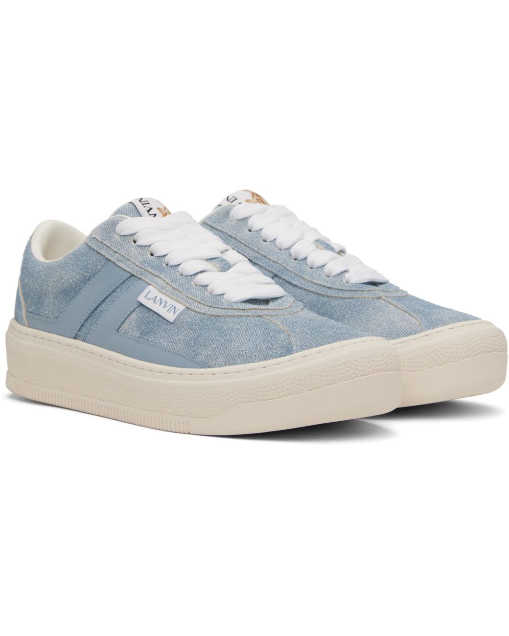 Lanvin Blue Logo-Detail Denim-Panel Sneakers for men