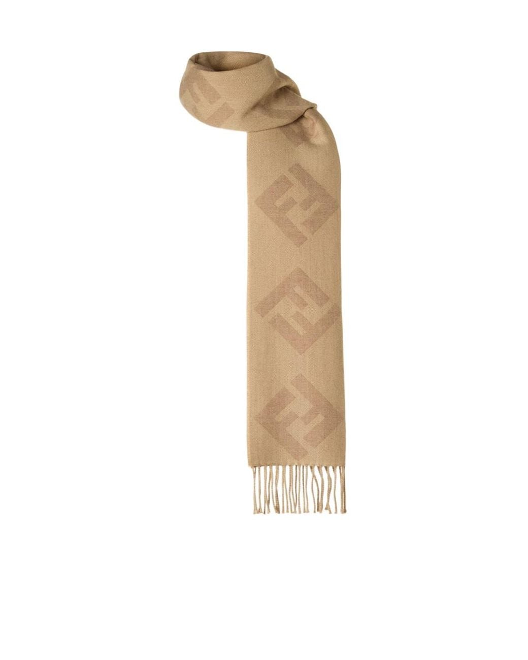 Fendi Natural Ff Jacquard Fringed-Edge Scarf for men