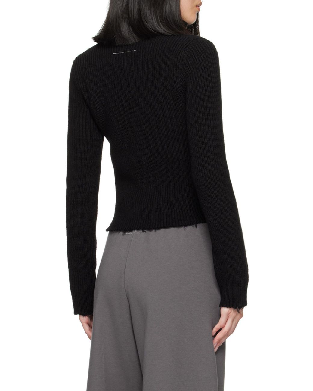 MM6 by Maison Margiela Black Ribbed-Knit Zipped Cardigan