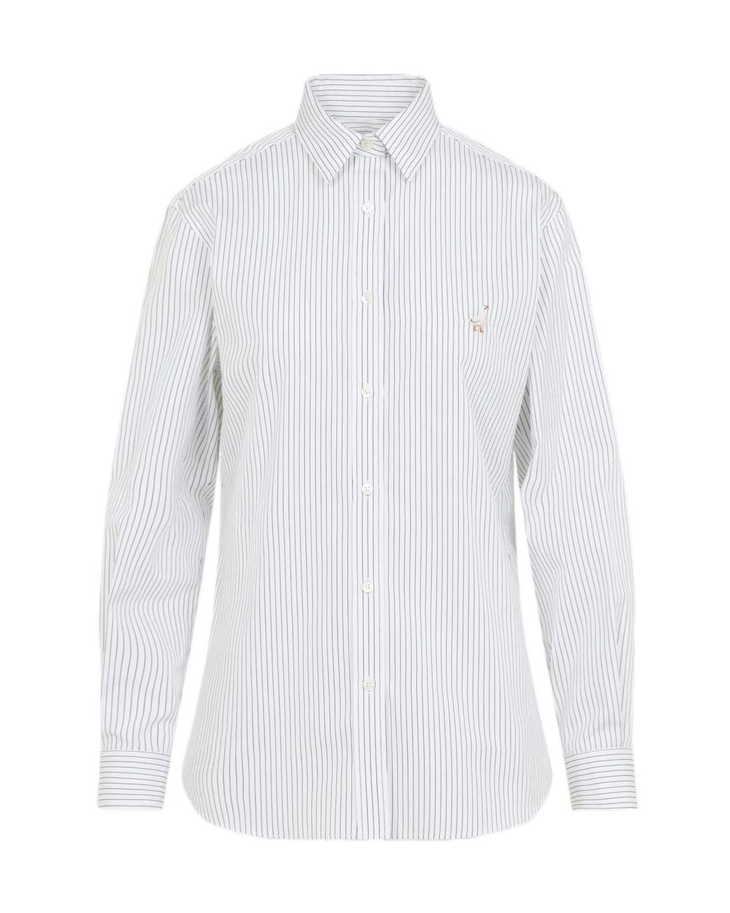 Moschino White Striped Embroidered-Goose Shirt