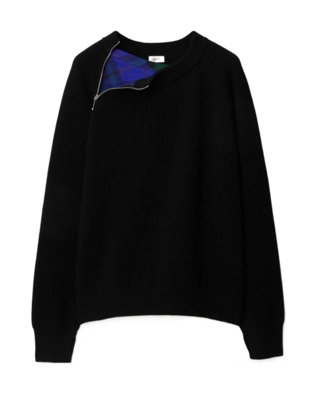 Burberry Black Zip-Detailed Crewneck Knitted Jumper for men
