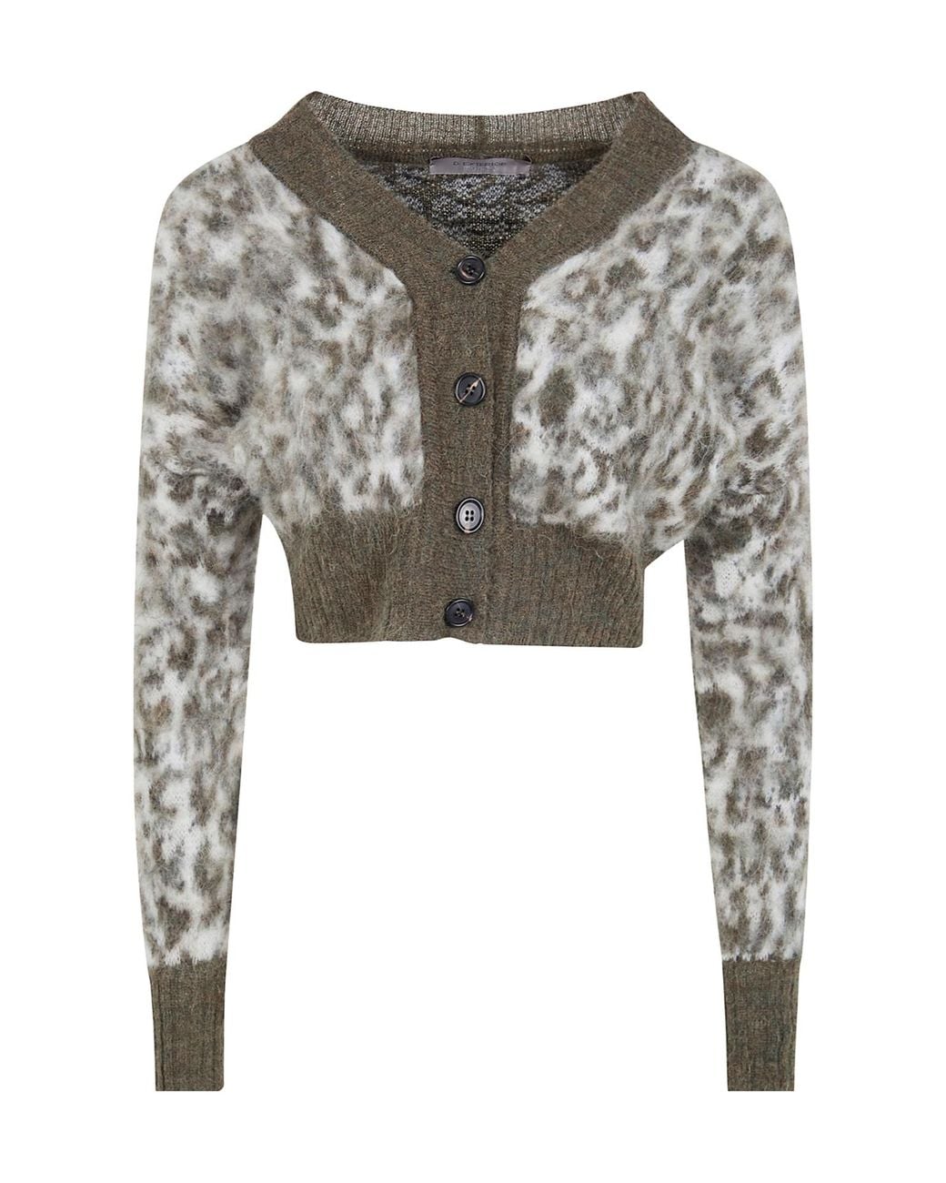 D.exterior Gray Animal Print Cropped Cardigan