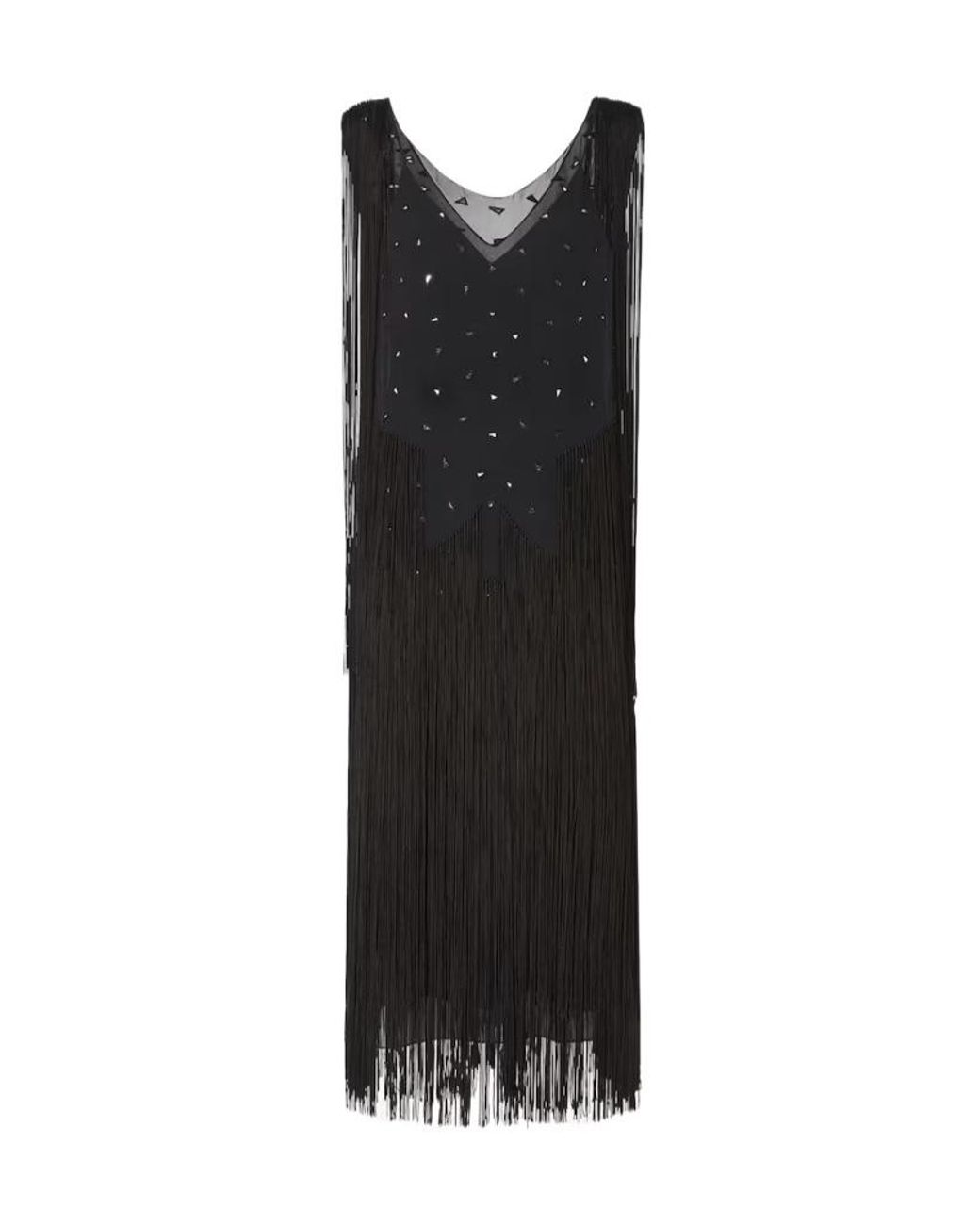 Fendi Black Silk Dress With Mirrors And Fringes