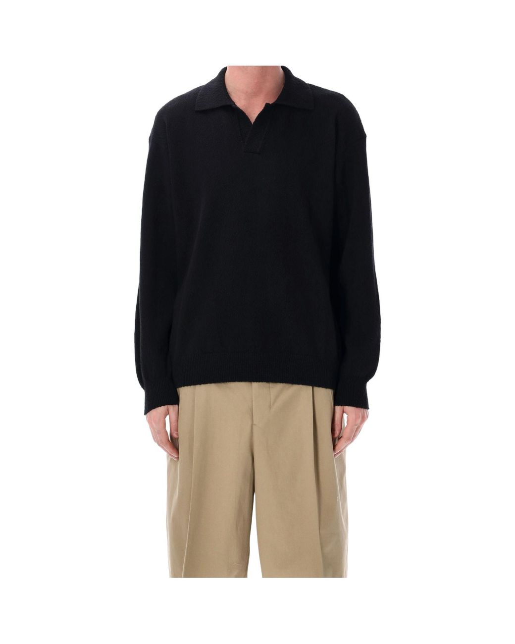 Roberto Collina Black Textured Knit Polo Sweater for men