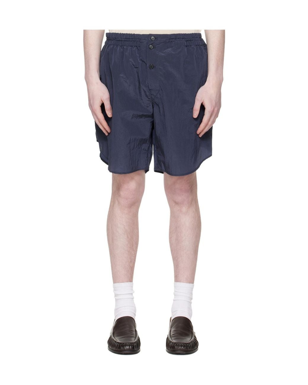 Hed Mayner Blue Curved Elastic Waist Shorts for men