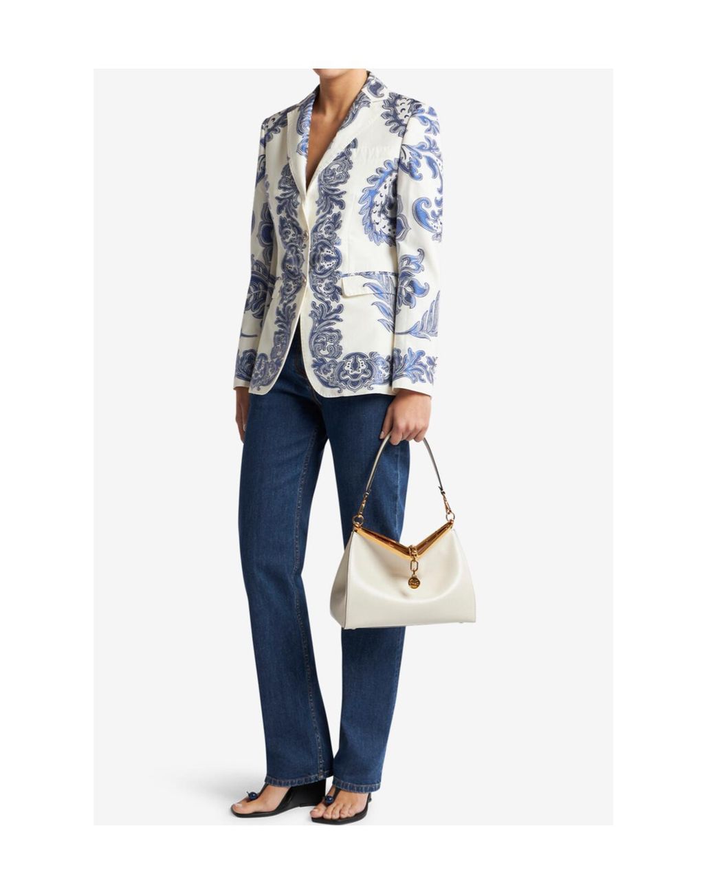 Etro Blue Jacket With Fil Coupé Jacquard Floral Motif