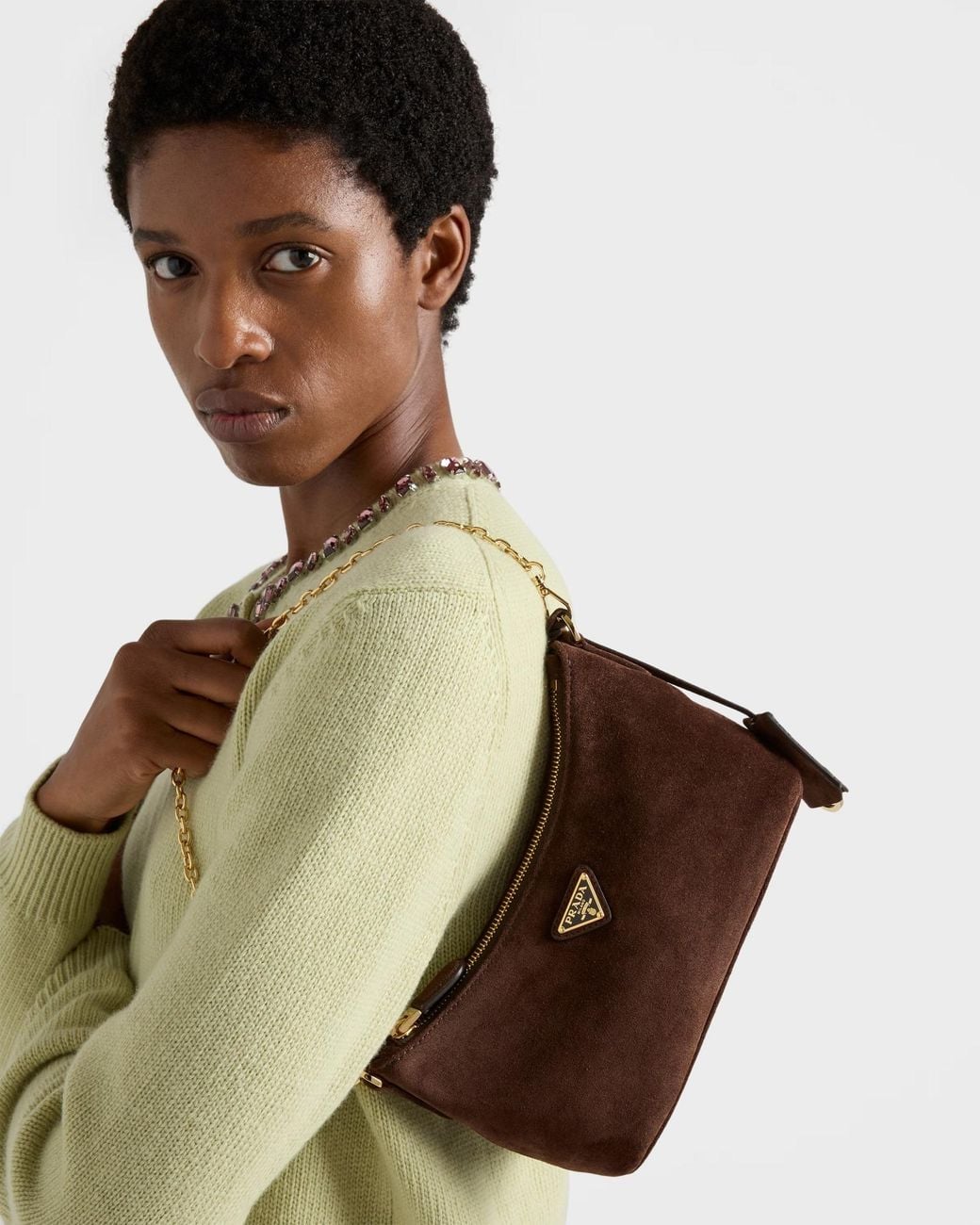 Prada Brown Suede Shoulder Bag