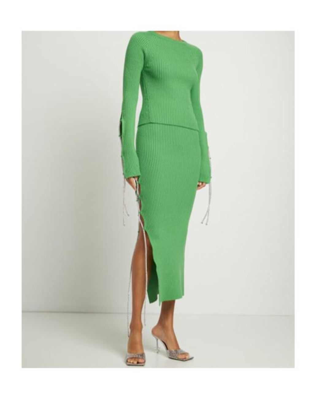 GIUSEPPE DI MORABITO Green Embellished Wool Knit Midi Skirt