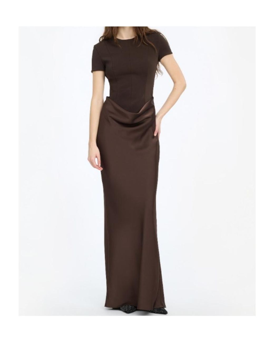 ROTATE BIRGER CHRISTENSEN Brown Capsleeve Draped Maxi Dark