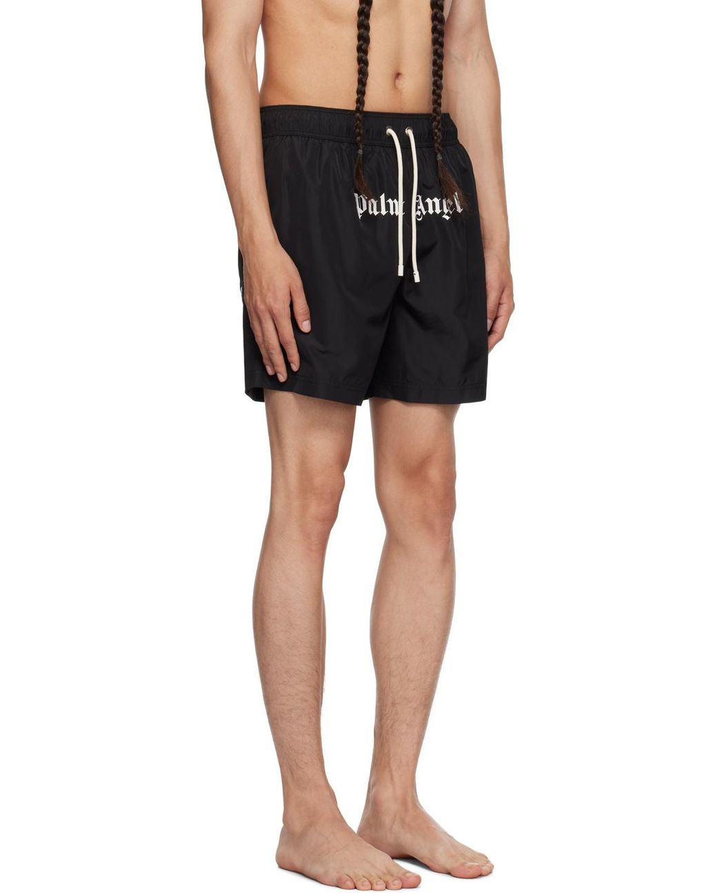 Palm Angels Black Logo Printed Drawstring Swim Shorts for men