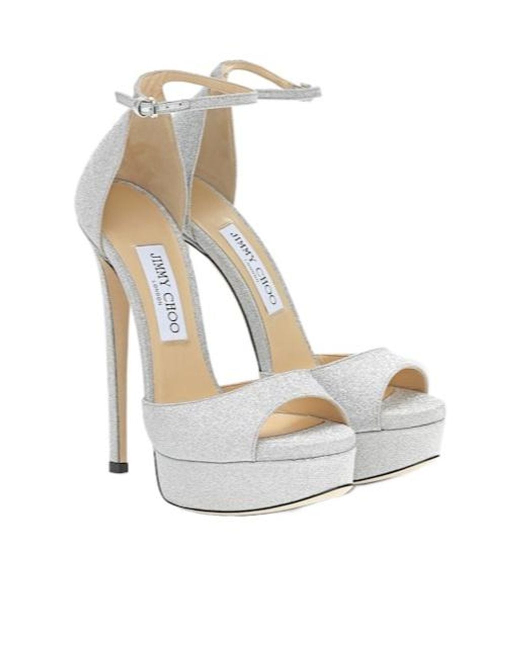 Jimmy Choo White Max 150 Glitter Sandals