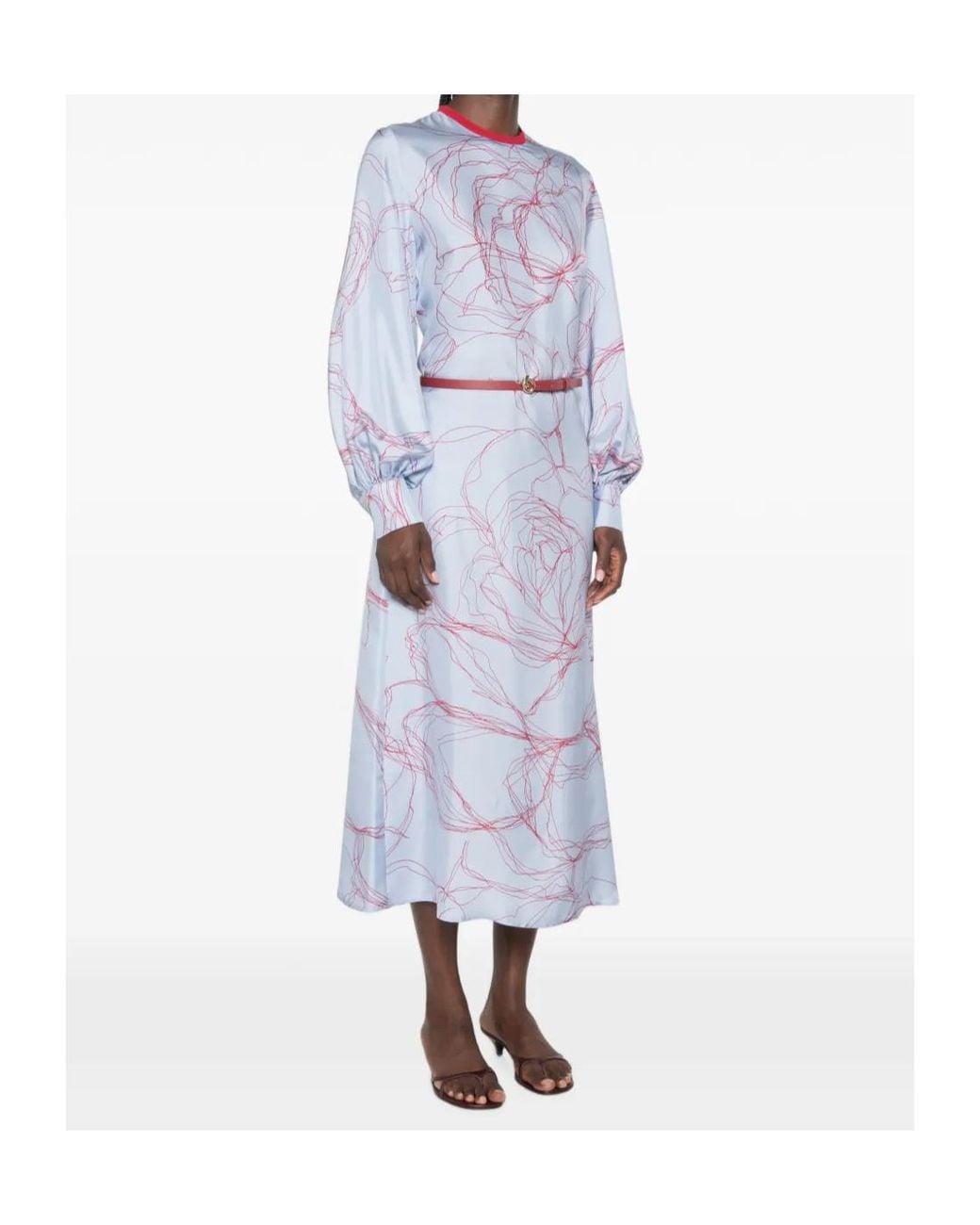 Fabiana Filippi Purple Floral-Print Belted Midi Dress