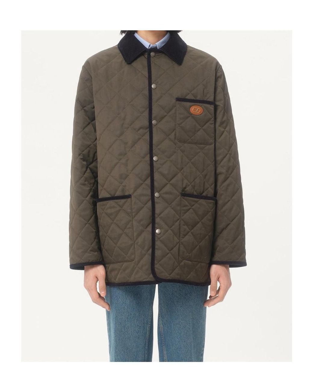 Valentino Brown ヴァレンティノ Vロゴパッチ ボタンアップ ジャケット for men