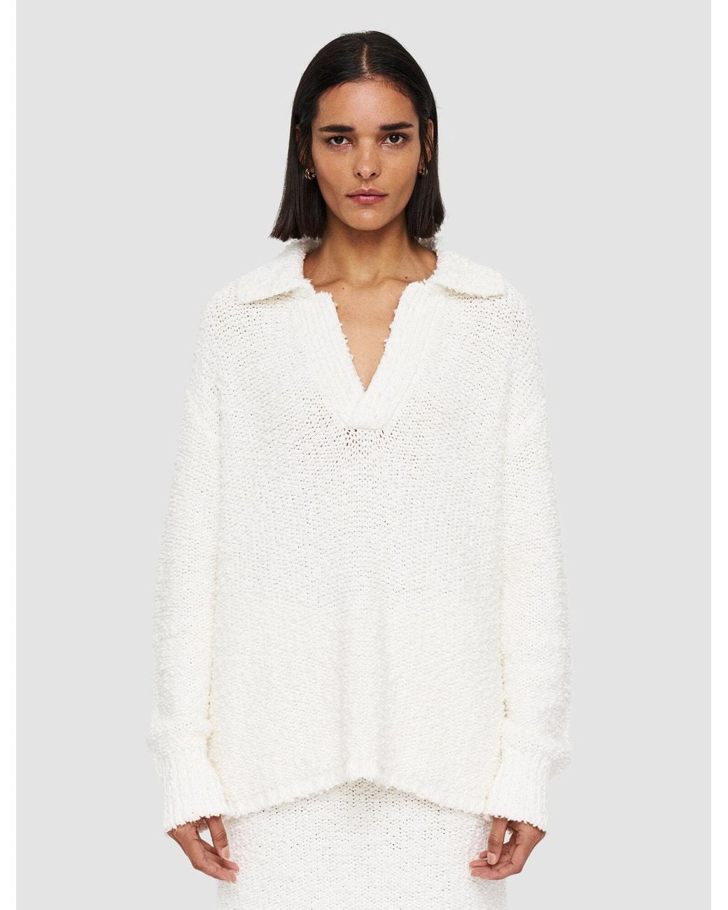 Joseph White Long Sleeved Polo Jumper