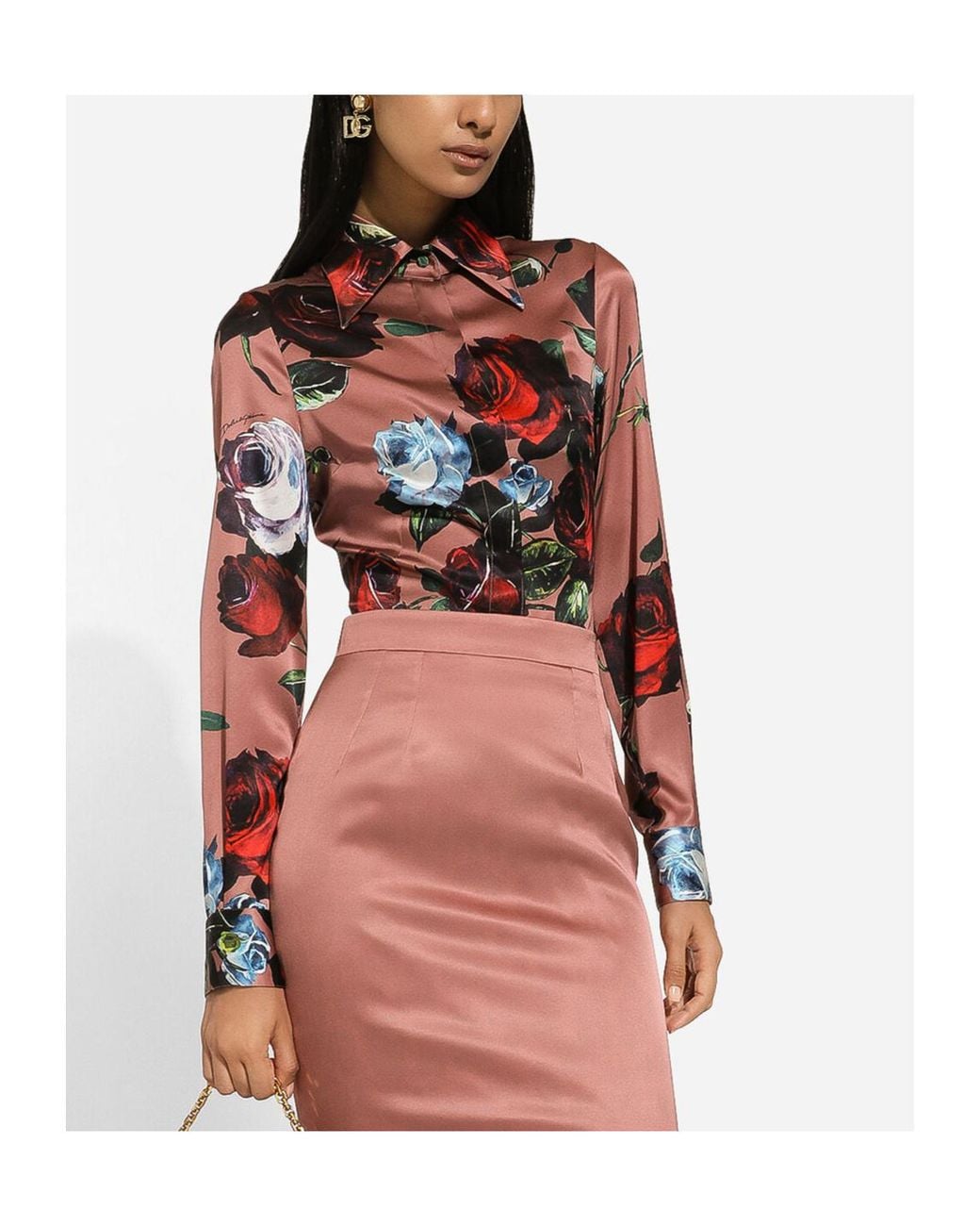 Dolce & Gabbana Red Stretch-Silk Floral Shirt