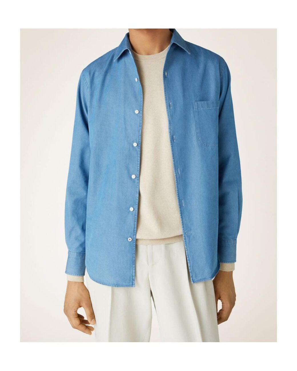 Loro Piana Blue Chest Pocket Long-Sleeved Shirt for men