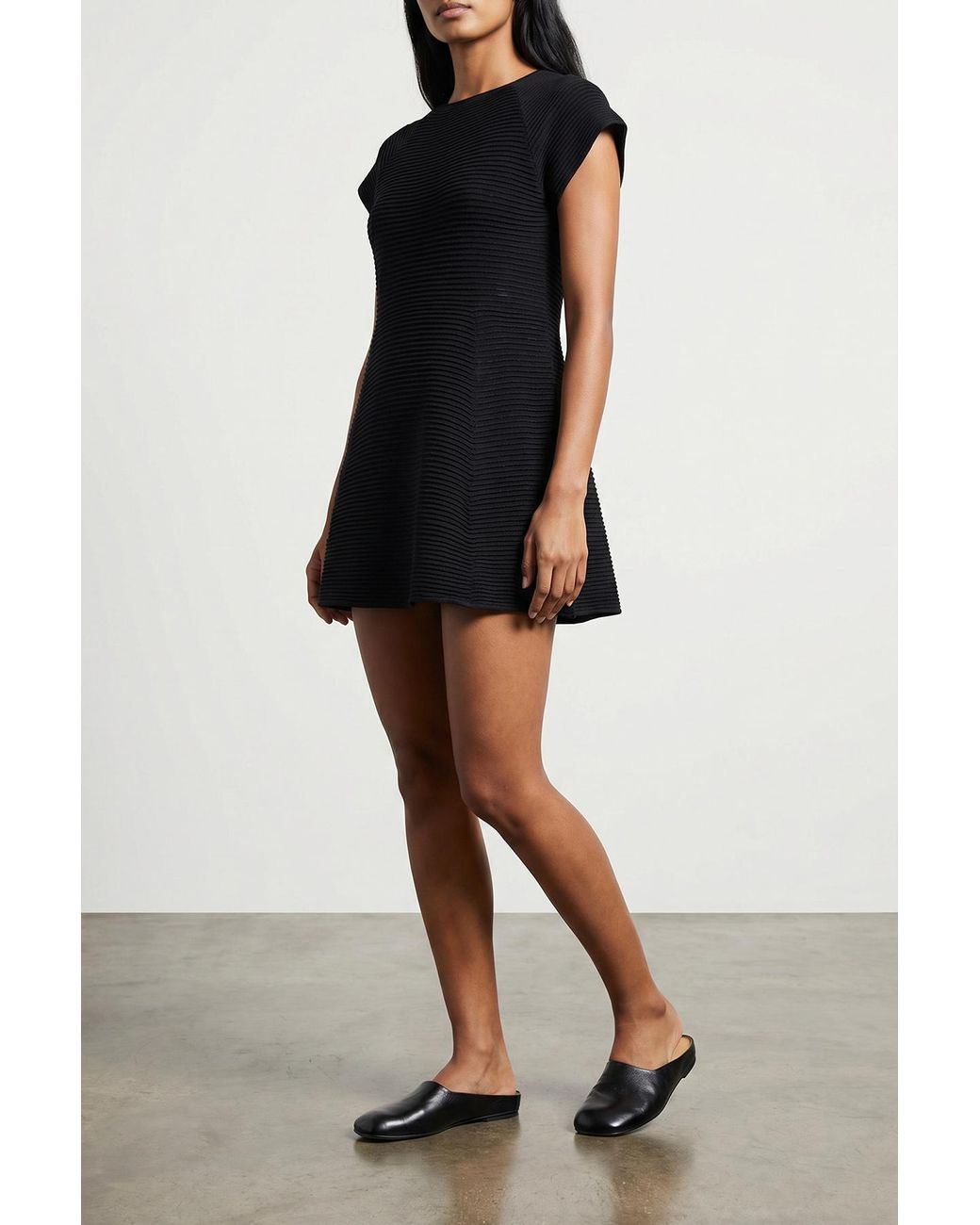 Issey Miyake Black Corrugated Knit Mini Dress