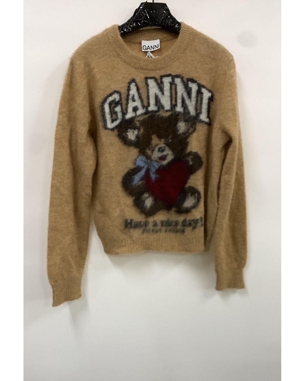 Ganni Pink Graphic Bear Intarsia Knit Jumper