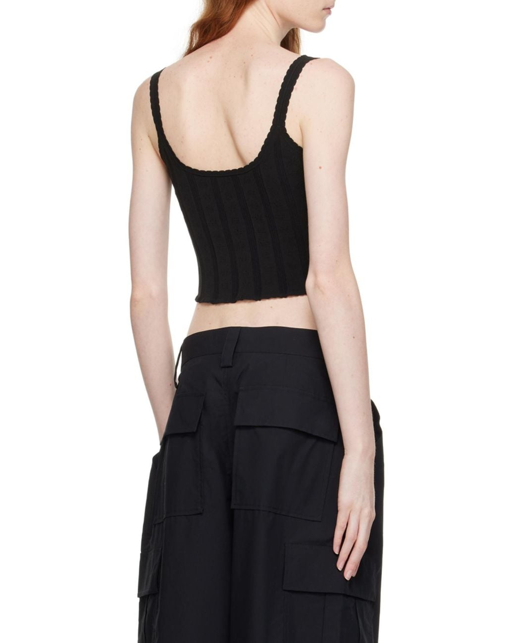 T By Alexander Wang Black Alexander Wang Bow Detailed Ribbed Knit Top