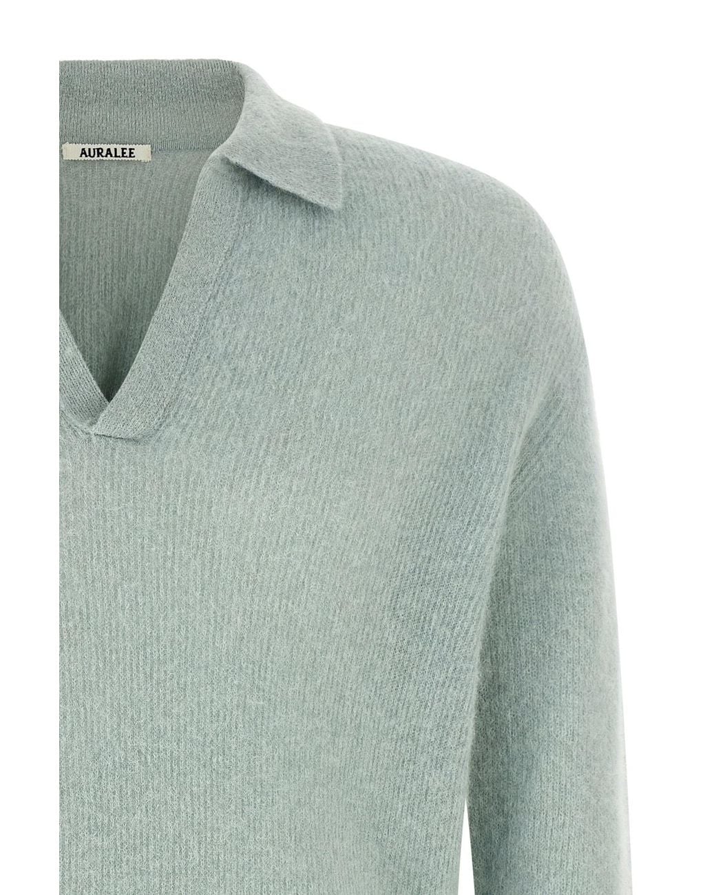 Auralee Gray Brushed Open-Collar Sweater for men