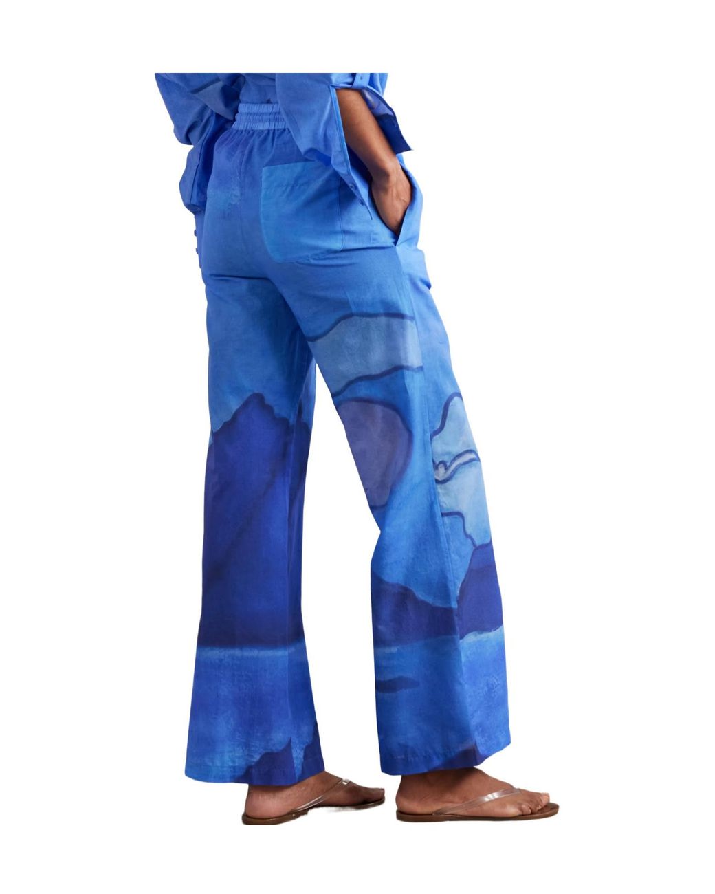 Donde Esteban Blue Printed Cotton-Voile Wide-Leg Pants