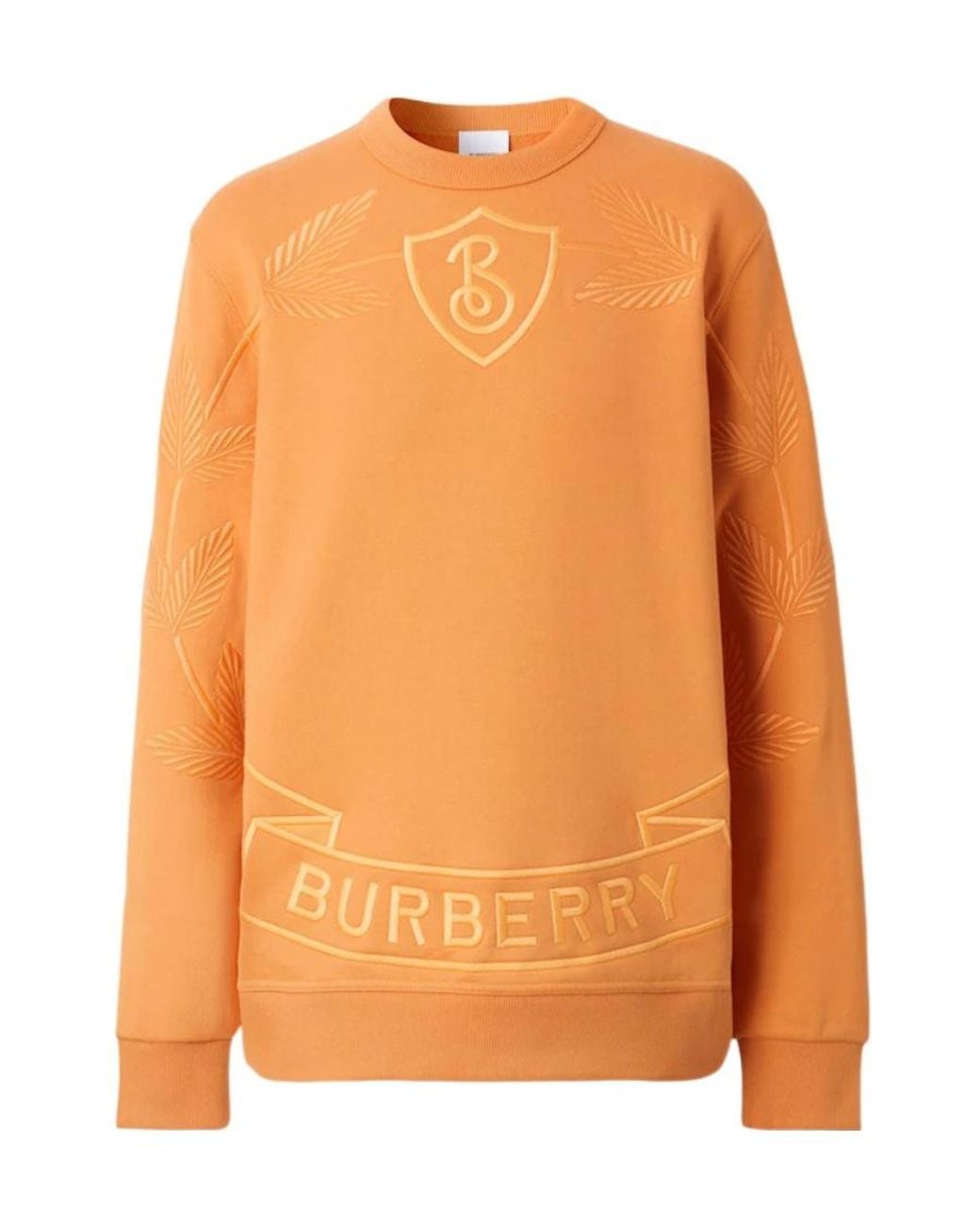 Burberry Orange Embroidered Oak Leaf Crest Cotton Sweatshirt for men