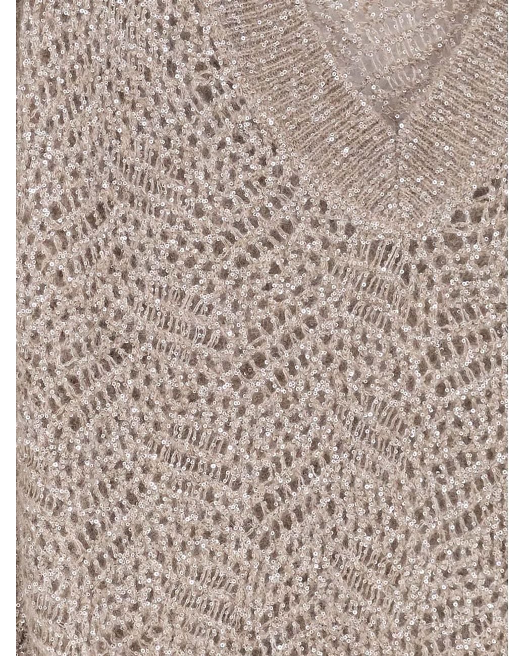 Brunello Cucinelli Gray Dazzling Abstract Leaf Sweater