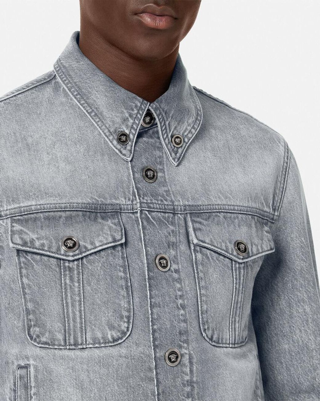 Versace Blue Medusa Head-Buttons Long-Sleeved Denim Jacket for men