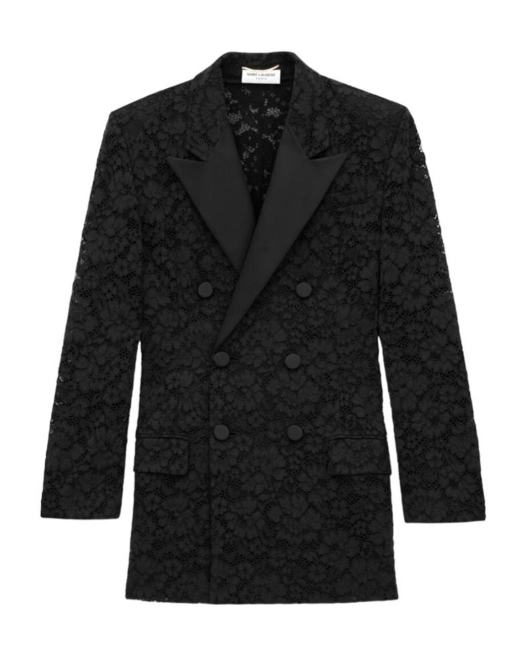 Saint Laurent Black Double-Breasted Tuxedo Jacket