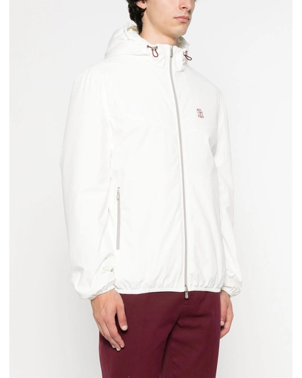 Brunello Cucinelli White Hooded Zip-Fastening Jacket for men