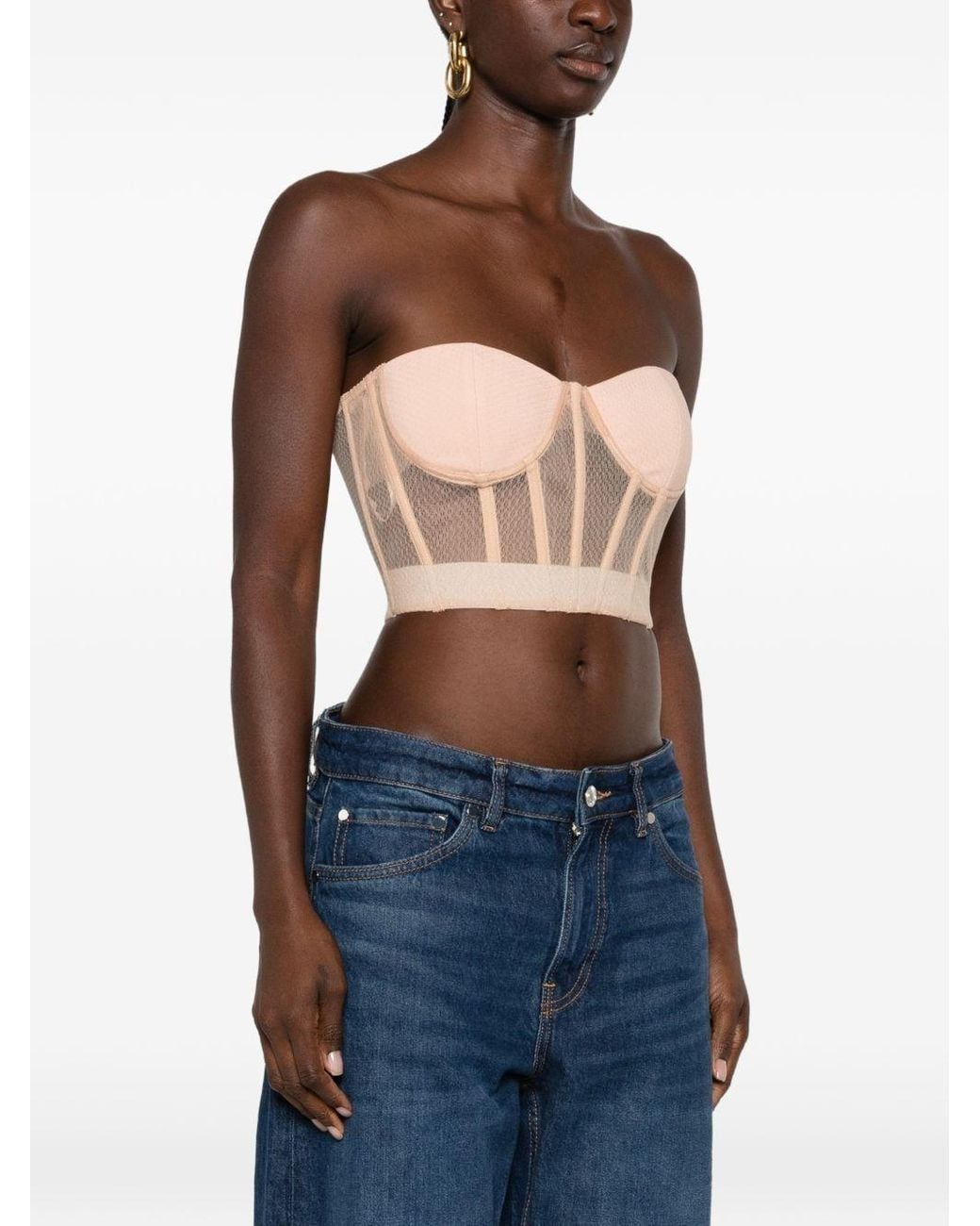 Elisabetta Franchi Pink Sheer-Panelled Corset Top