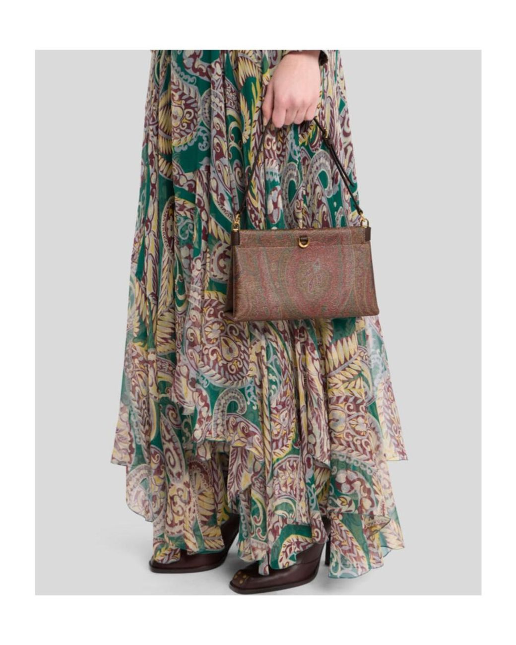 Etro Brown Mini Arnica Paisley Jacquard Clutch Bag