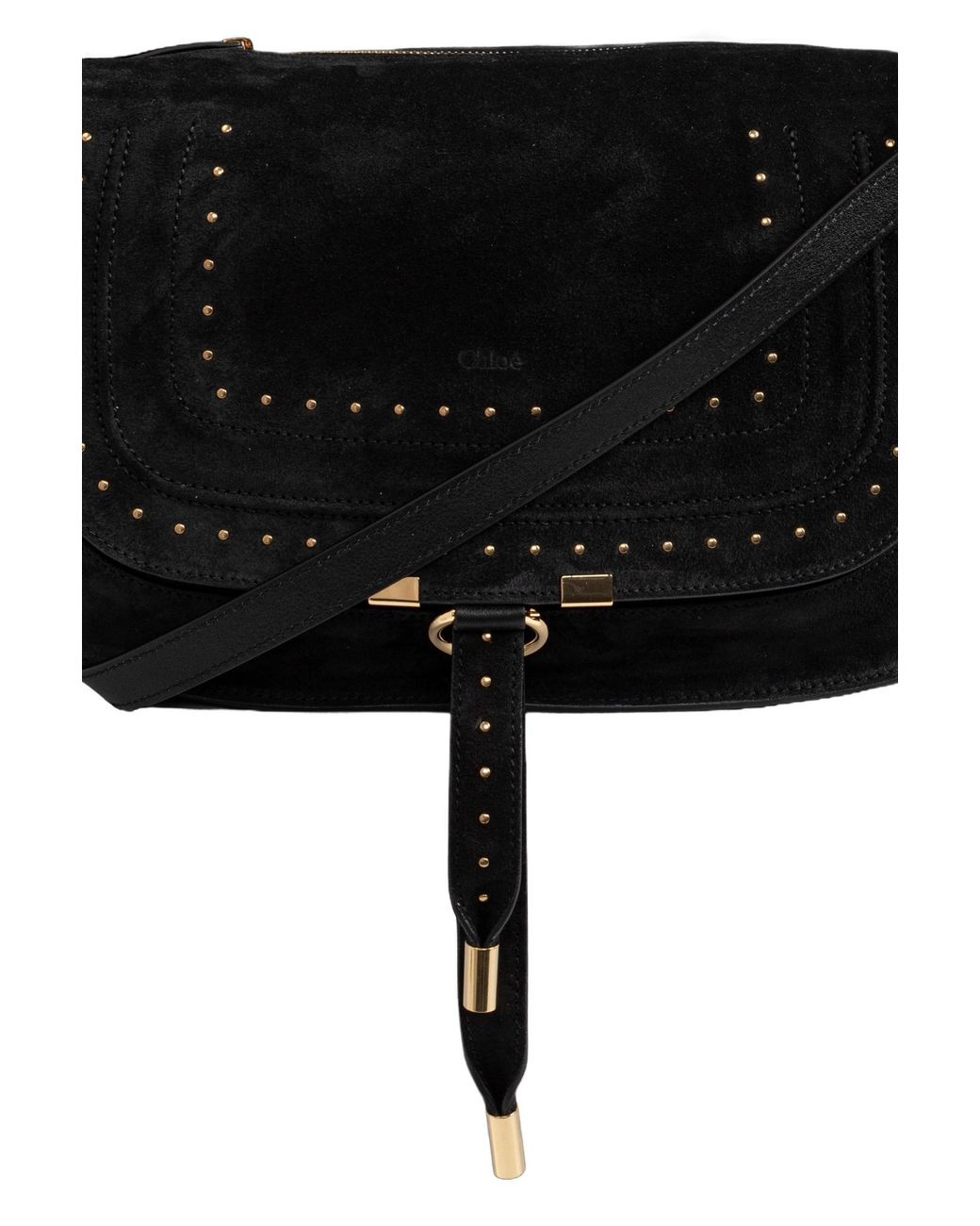 Chloé Black Chloé Marcie Small Studded Velvet Shoulder Bag