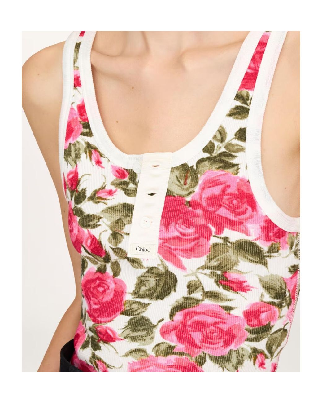 Chloé Pink Stretch Cotton Top With Floral Print