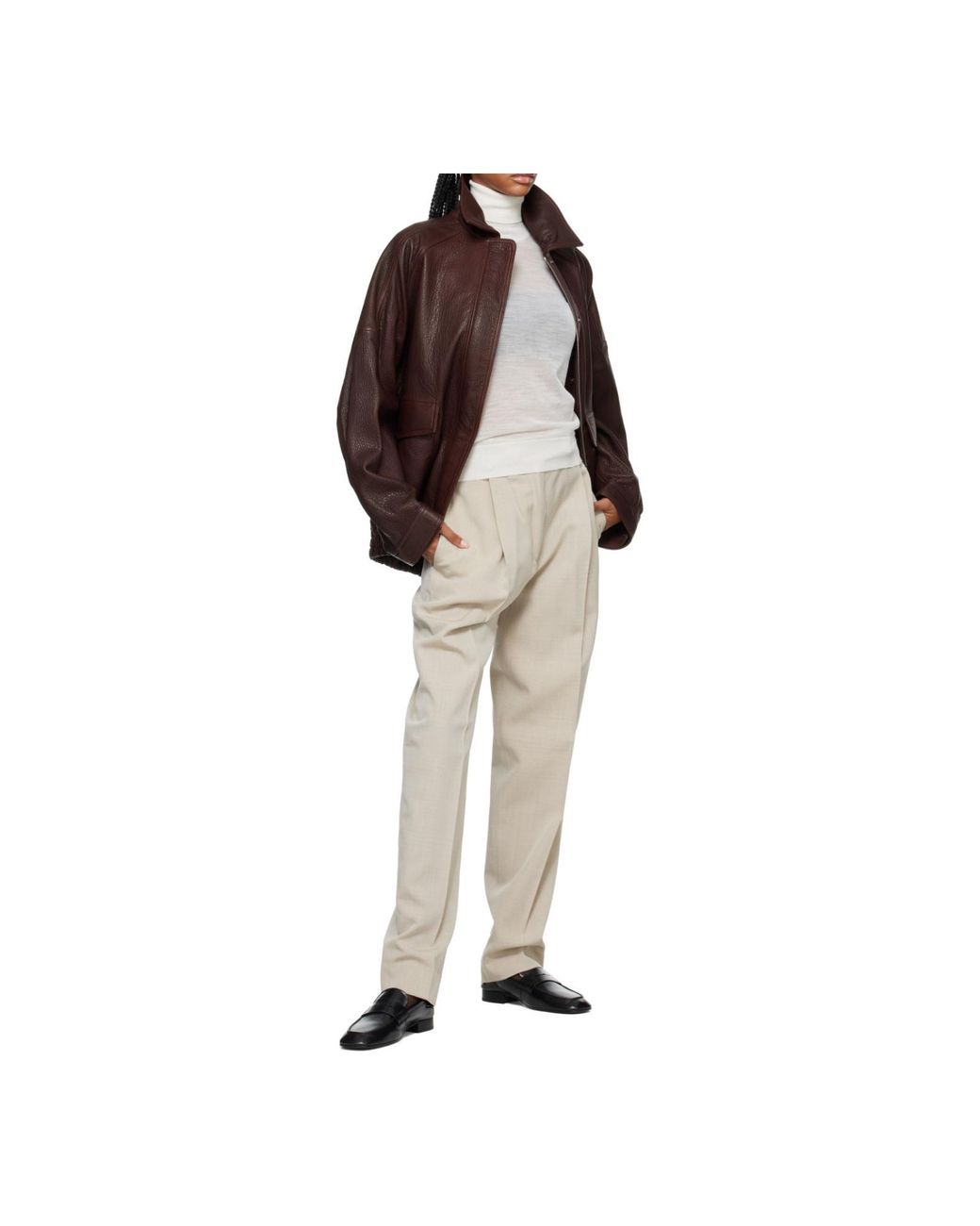 Rohe Brown Grain Leather Aviator Jacket