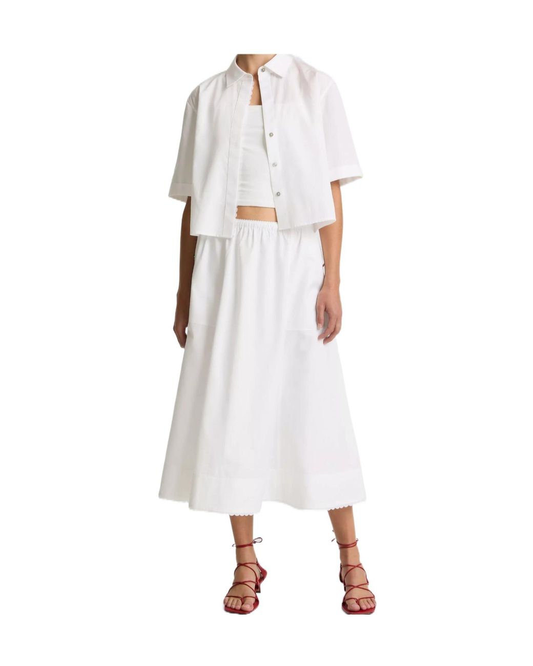 Vince White Scallop-Detail Cotton Midi Skirt