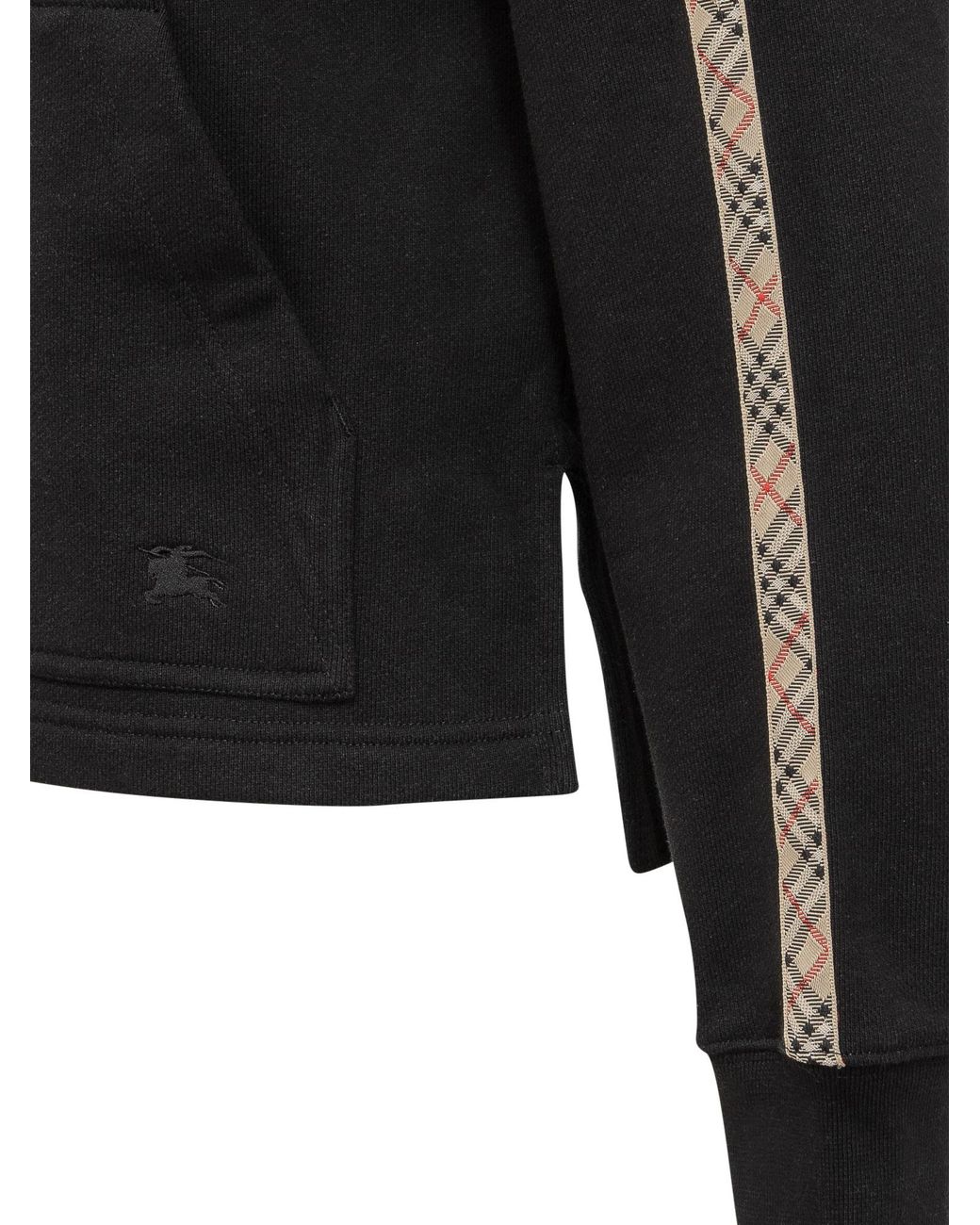 Burberry Black Check Trim Zip-Up Hoodie