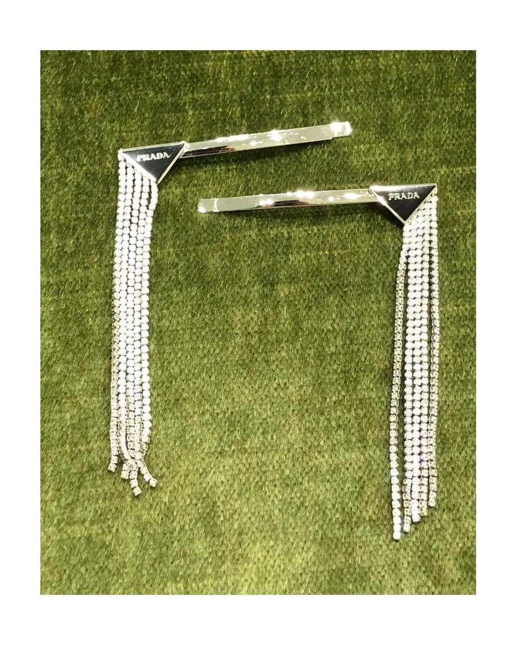 Prada White Embellished Triangle Hairpin Set