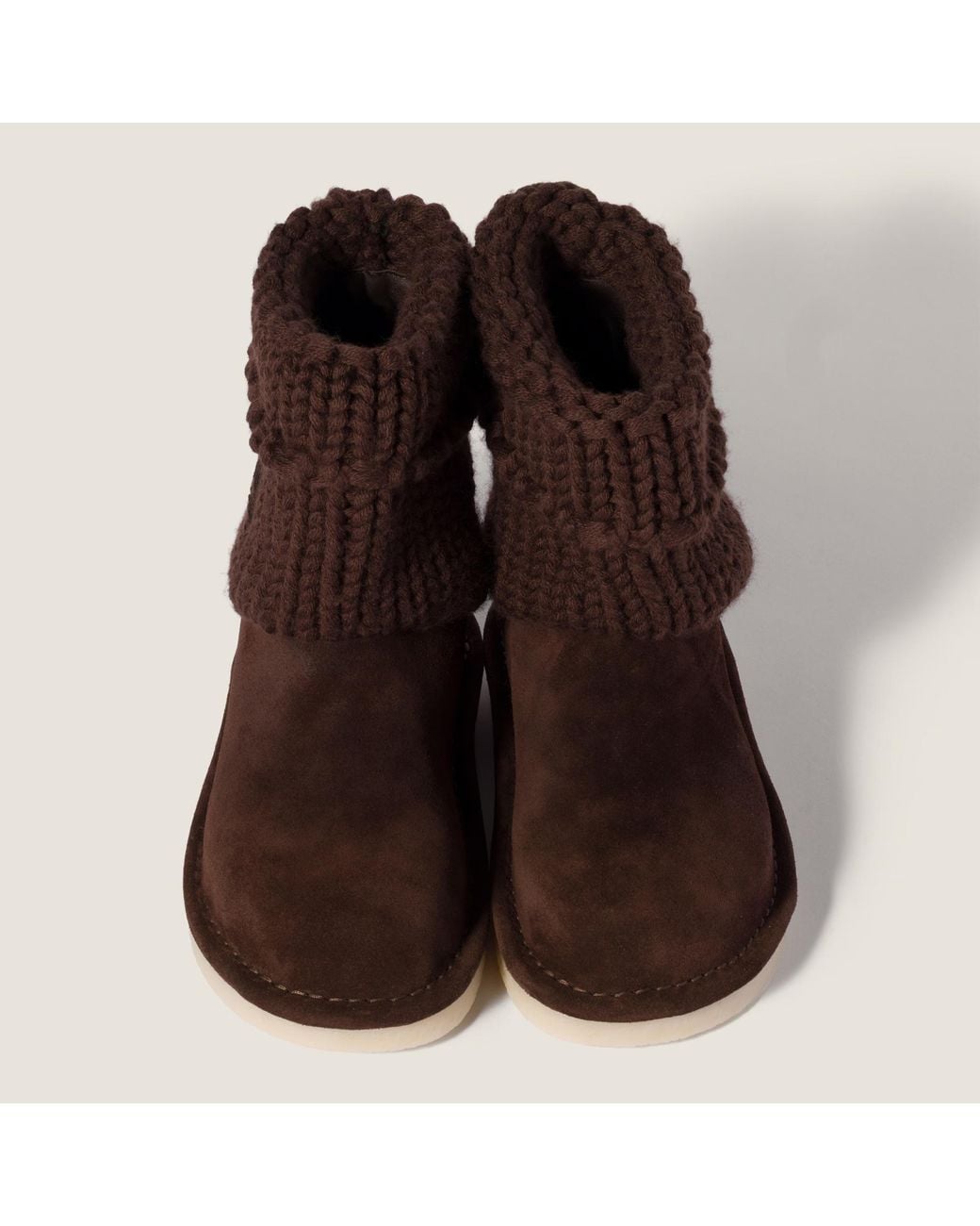 Miu Miu Brown Suede And Knit Booties
