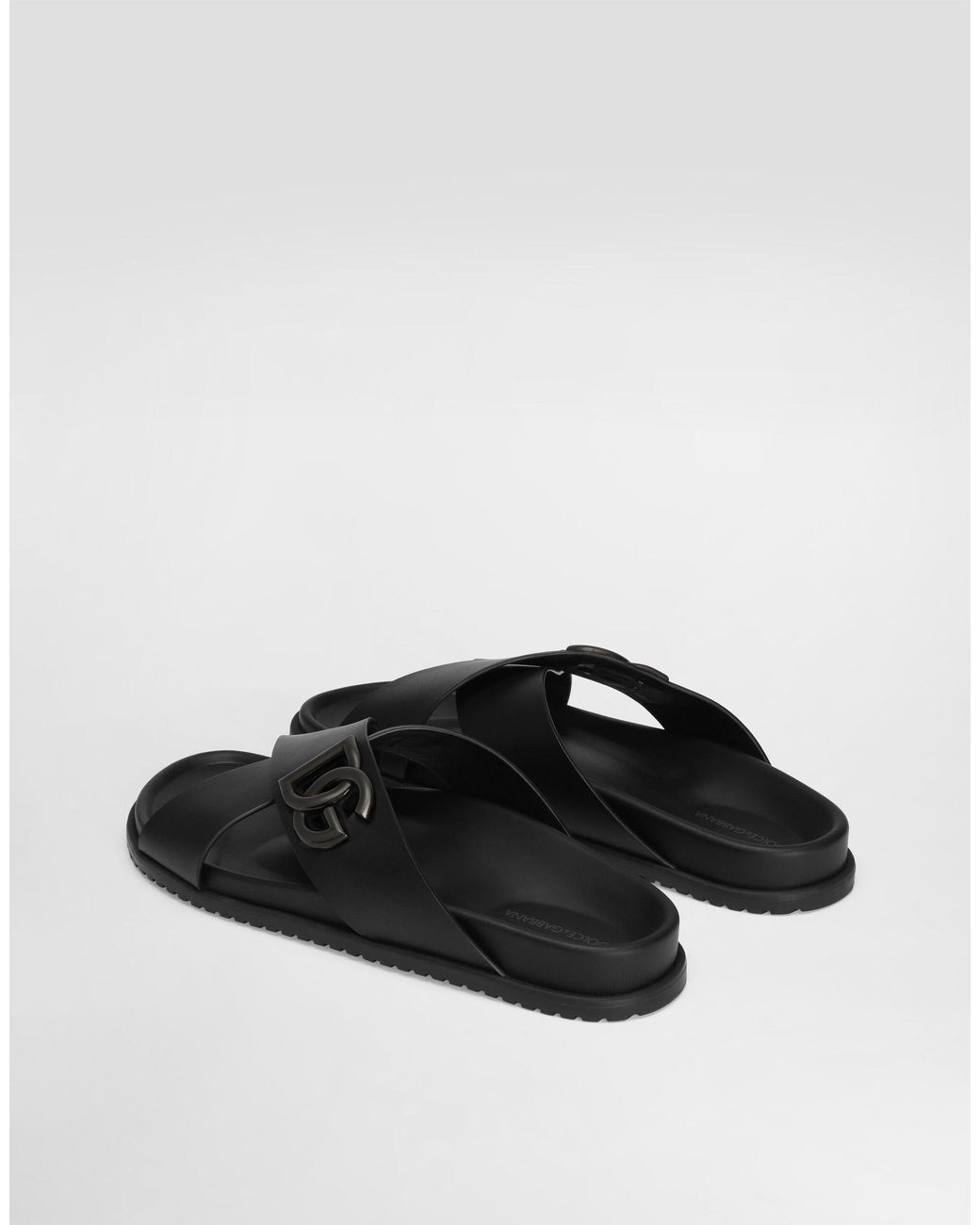 Dolce & Gabbana Black Dg Logo Plaque Sandals for men