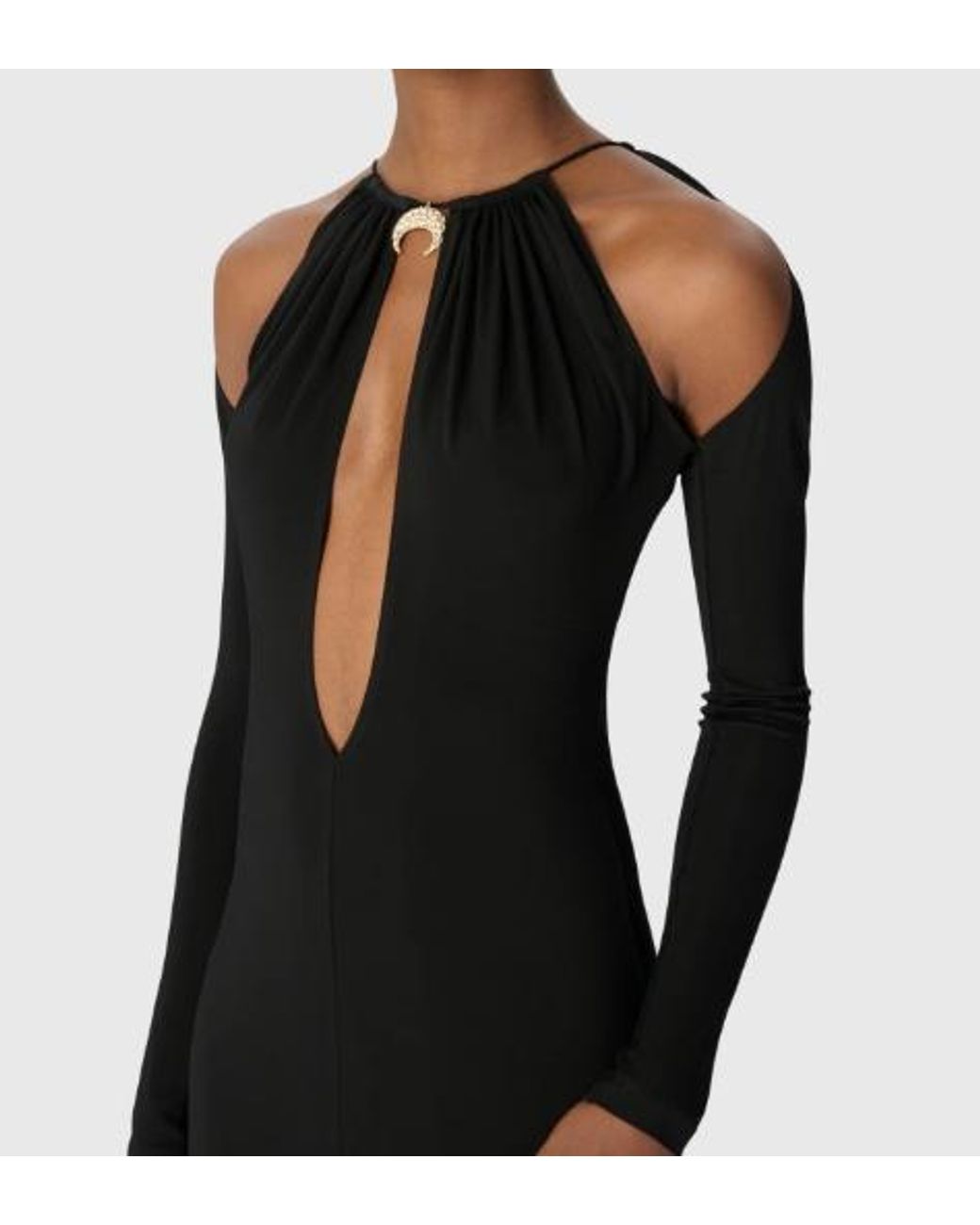 MARINE SERRE Black Draped Jersey Ls Long Dress