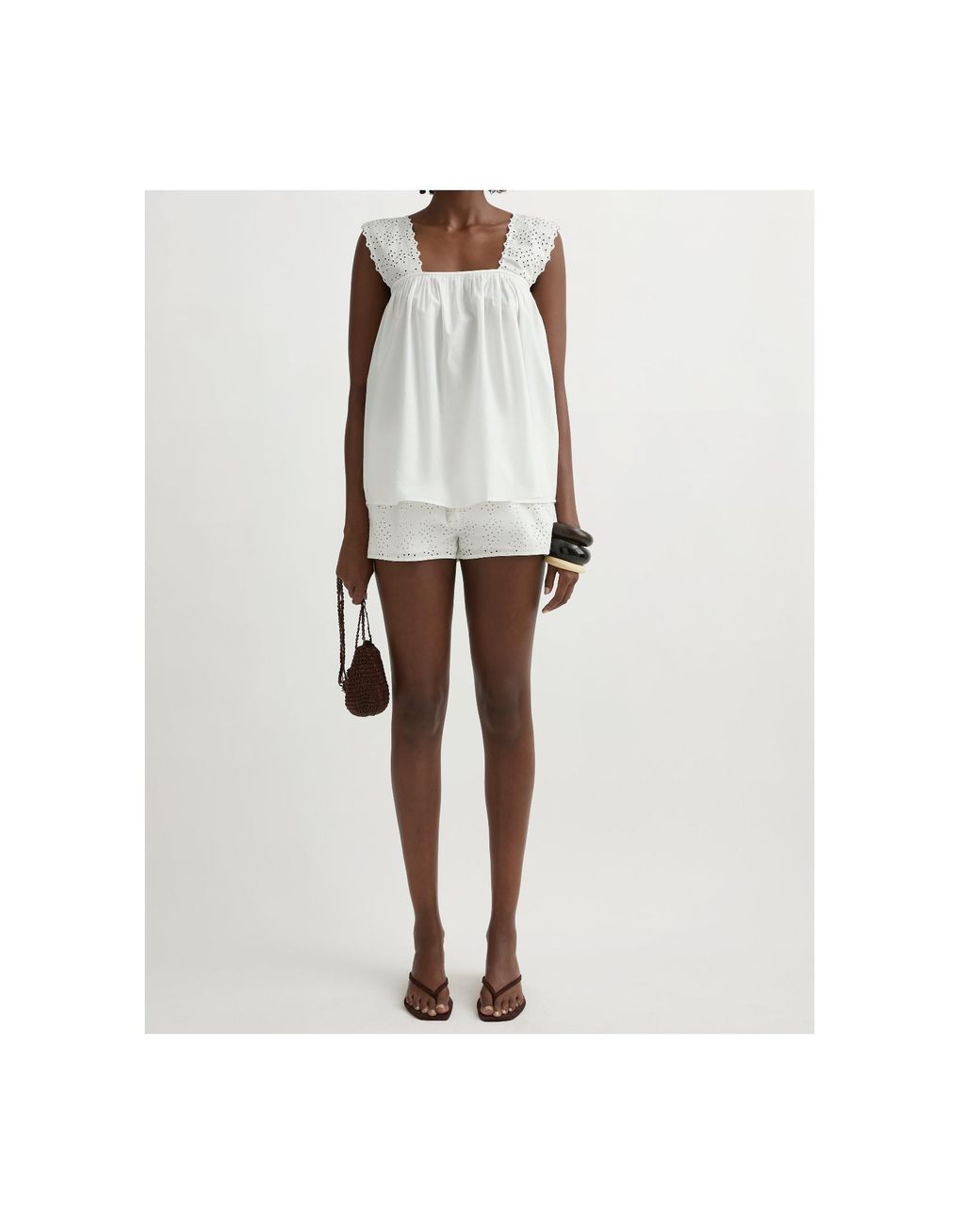 Posse White Harriet Broderie Strap Top