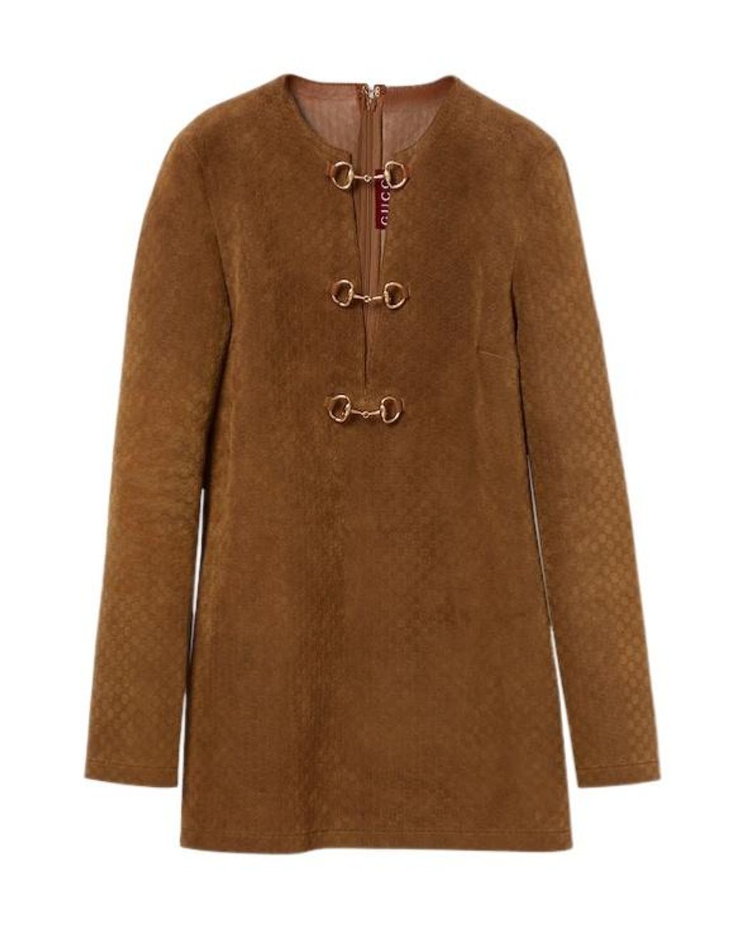 Gucci Brown Monogrammed Horsebit Detailed Mini Dress