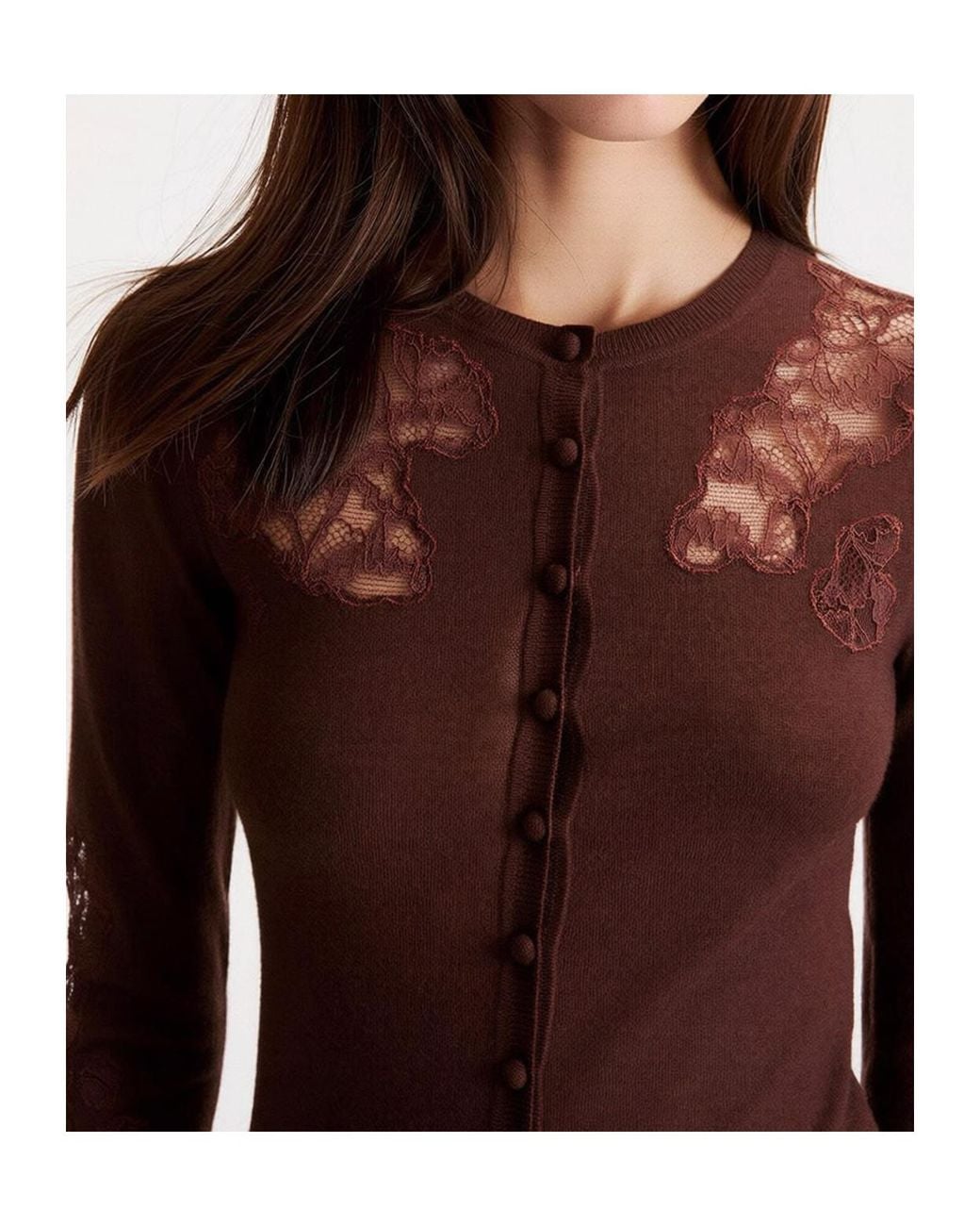 Marella Brown Ribbed-Knit Crew-Neck Sweater