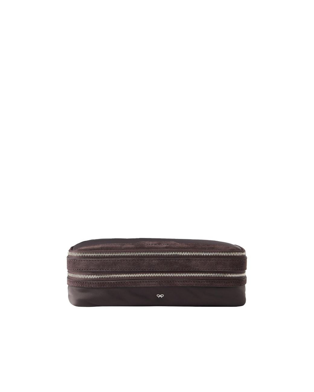 Anya Hindmarch Brown Suede-Trimmed Shell Cosmetics Case