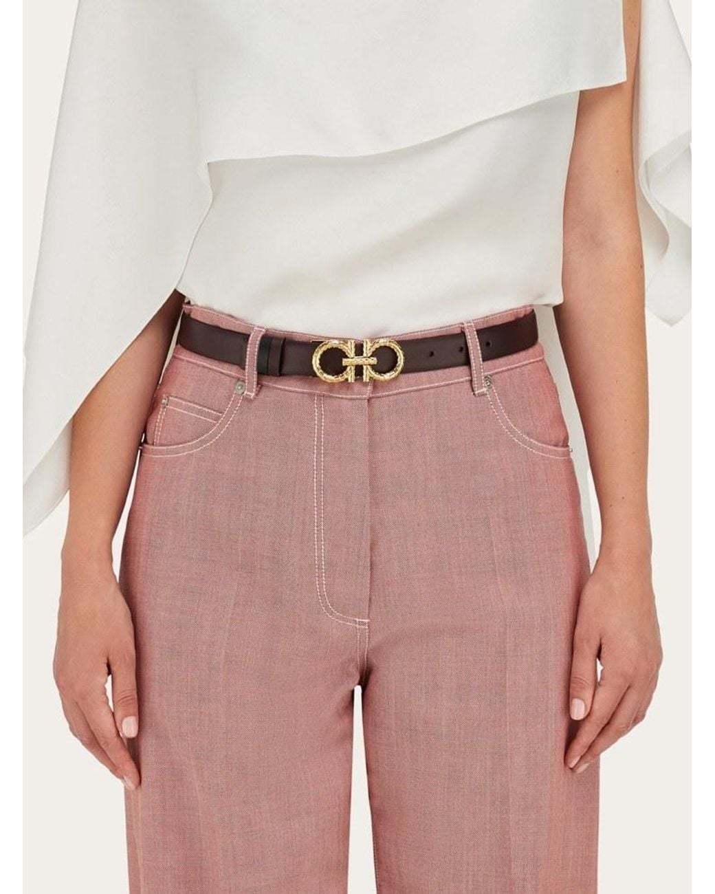 Ferragamo White Gancini-Buckle Leather Belt