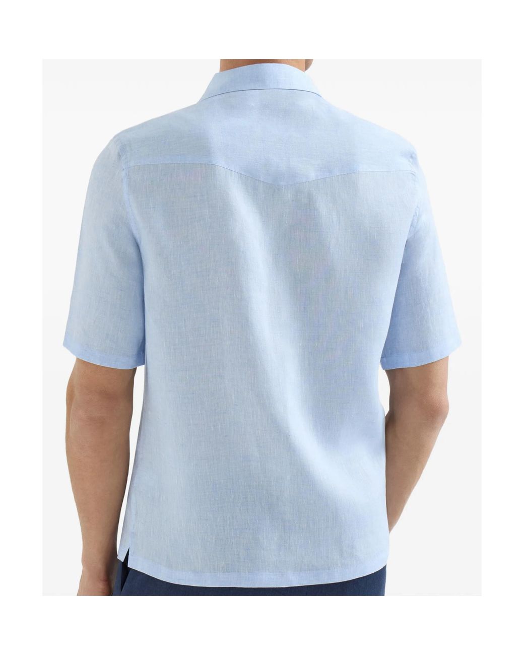Brunello Cucinelli Blue Short-Sleeved Button-Up Shirt for men