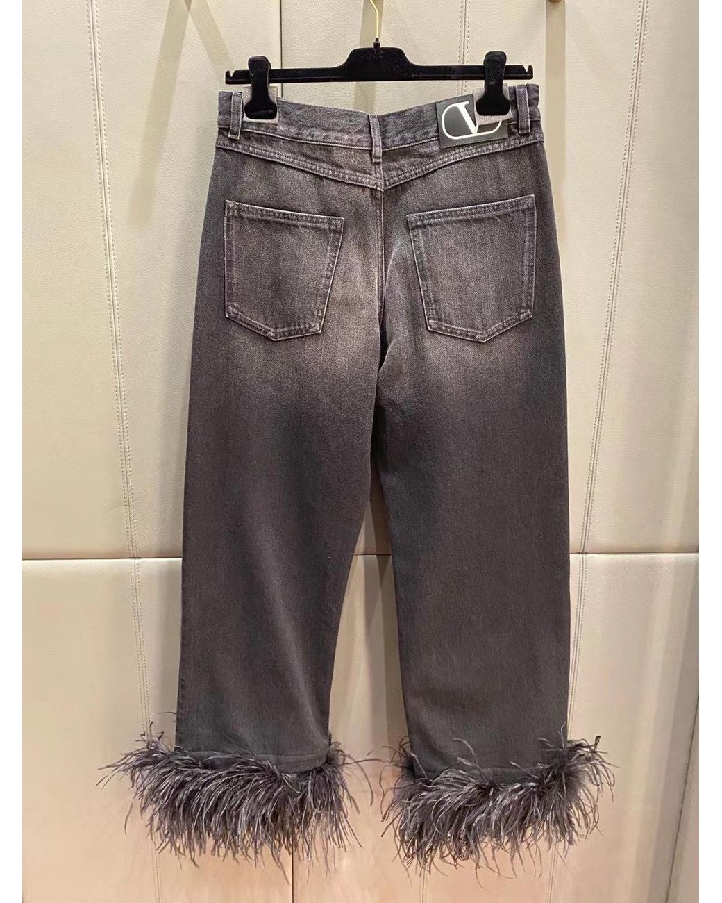 Valentino Black Logo Patch Straight Leg Jeans