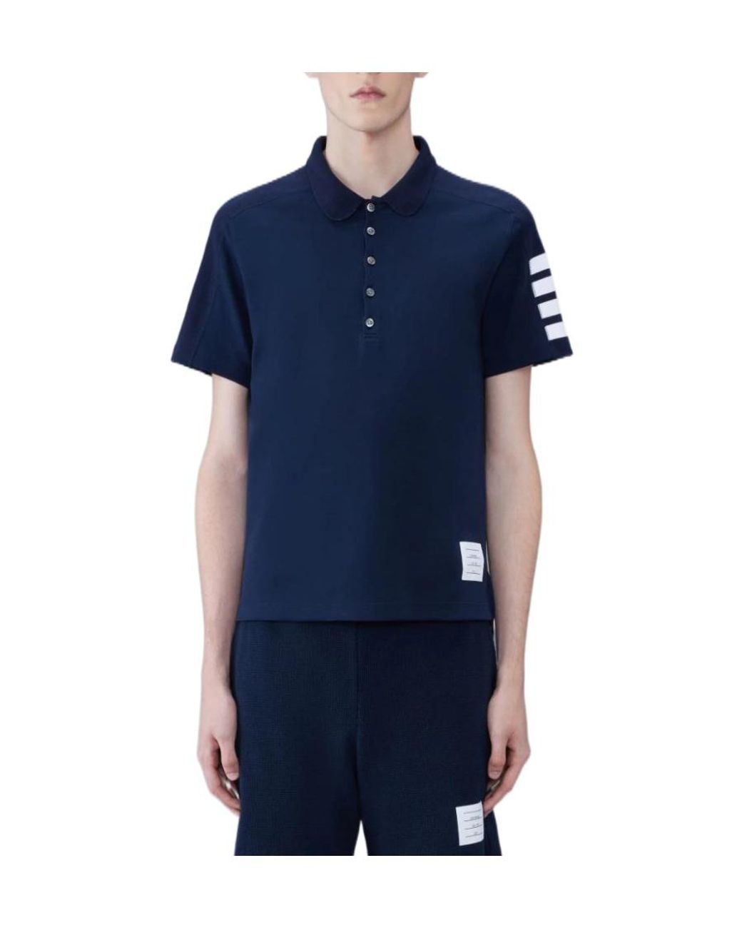 Thom Browne Blue Bar Short Sleeve Polo Shirt for men